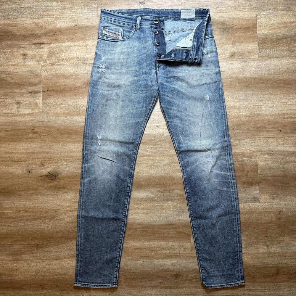 Diesel Buster Jeans Mens 29x32 Blue Slim Tapered Stretch Distressed Denim 0842R